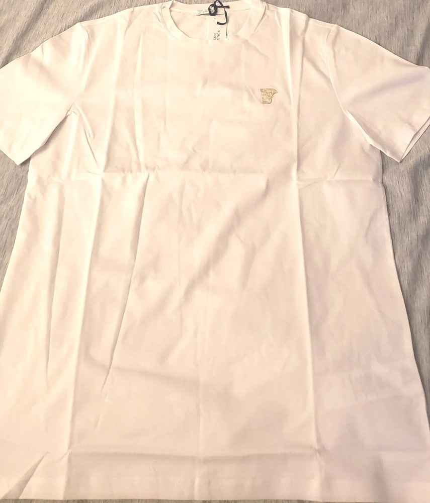 NWT Versace Collection Men's Classic Gold Embroidered Half MedusaT-Shirt WhiteXL