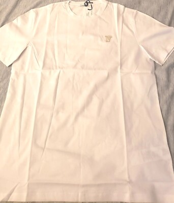NWT Versace Collection Men's Classic Gold Embroidered Half MedusaT-Shirt WhiteXL