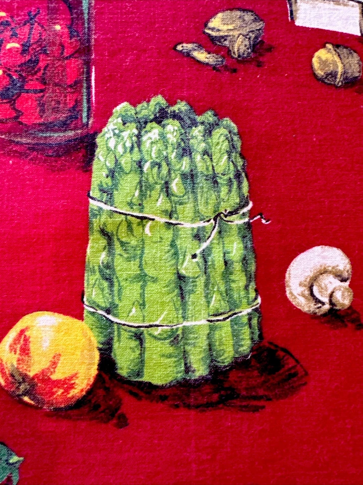 Vtg Broadcloth Cotton Fabric W41xL1.6Yds Kitchen Theme Red Green White RARE NICE - Image 4 of 4