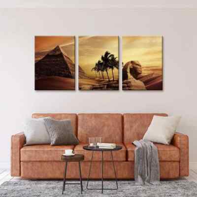 3pcs Sphinx & Pyramids Sunset Ancient Egypt Metal Print  Ready to Hang Art
