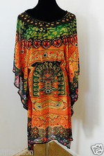 Kaftan top tunic dress with elastic waist New size small Printed beach cover-up