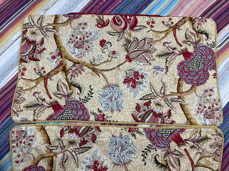 2 Rose Tree Home Shenandoah Jacobean Floral King Size Pillow Shams Button Piping - Image 3 of 4