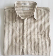 Geoffrey Beene Men' Button Down Shirt Brown Stripe Short Sleeve Pocket Size L