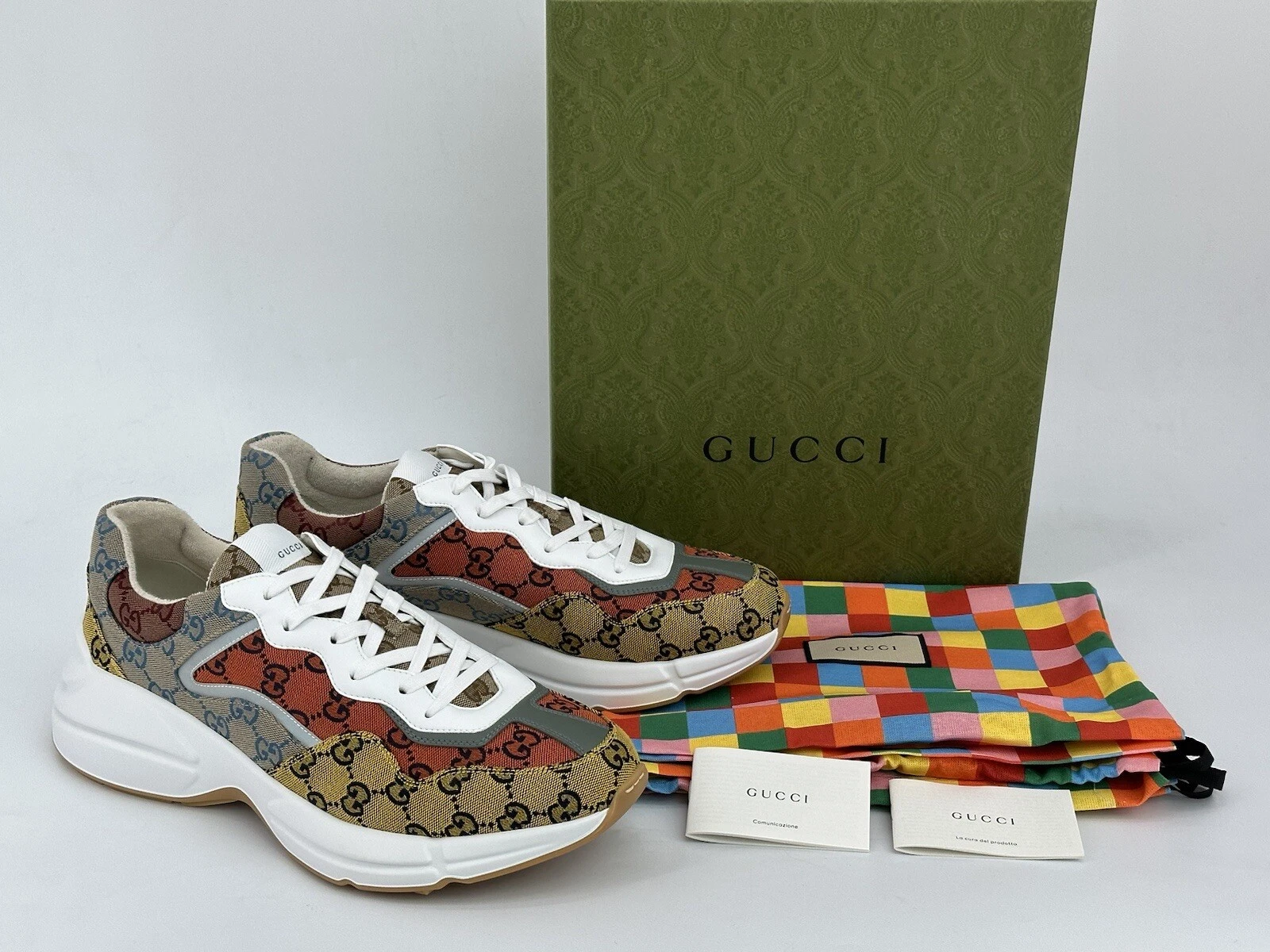 Baskets originales GUCCI pour hommes neuves Rhyton GG 663659 taille UK 12,5/EU 46,5/US 13,5