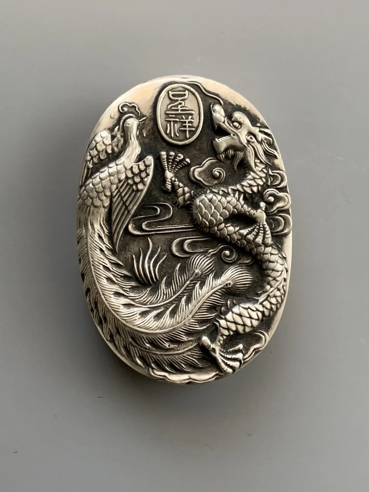 Dragón de piedra tinta ovalado muy pesado vintage Foto 4 de 4