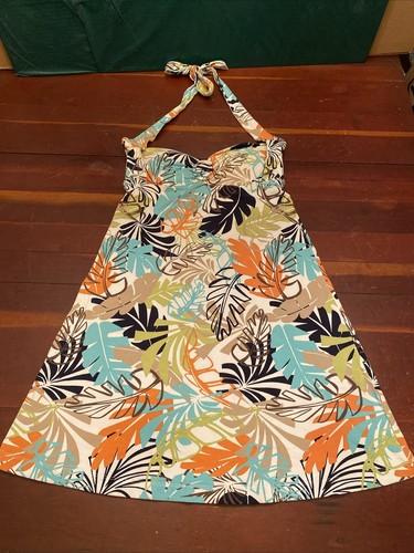 Tommy Bahama Tie Up Halter Dress Sundress Green Blue Orange Brown Tropical Sz Sm