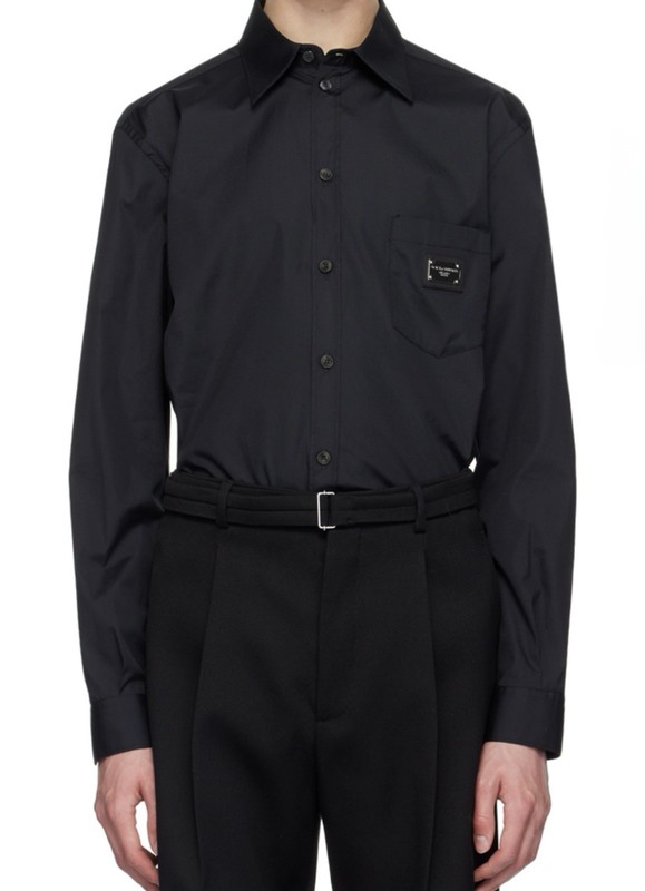 Dolce & Gabbana Men’s D&G Logo Plaque Black Poplin Shirt Size 39 15.5 Medium