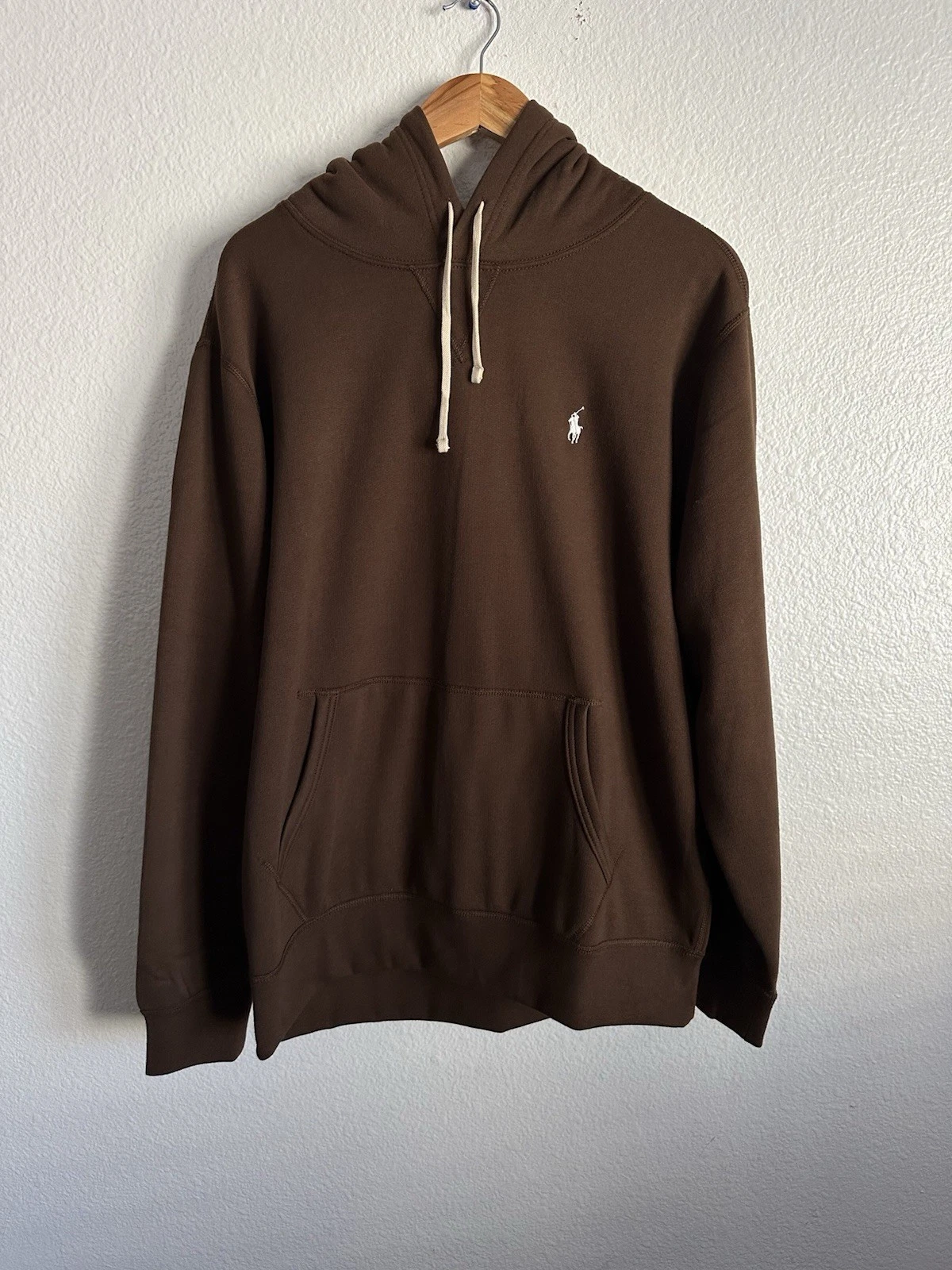 Polo Ralph Lauren Classic Pony Fleece Brown Pullover Hoodie PWing Men Size Large