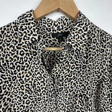 J.Crew Women Leopard Print 100 Silk Button Down Blouse Shirt Animal Print Tan