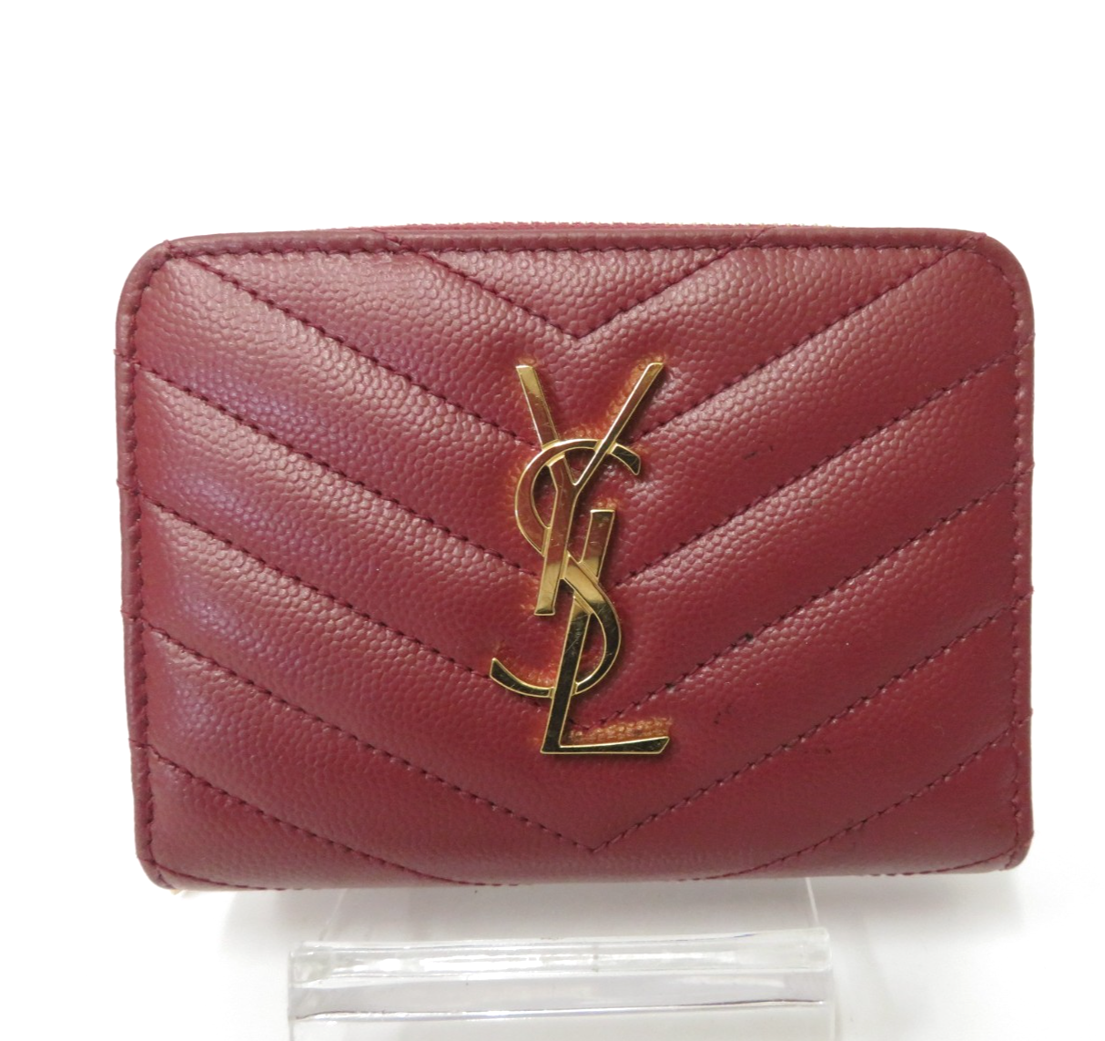 Portafoglio compatto autentico YSL Saint Laurent in pelle punto V con cerniera #44279
