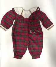 Vintage Broadway Kids Jumpsuit Romper 3-6 Pink Plaid Bibbed Lace Cottagecore