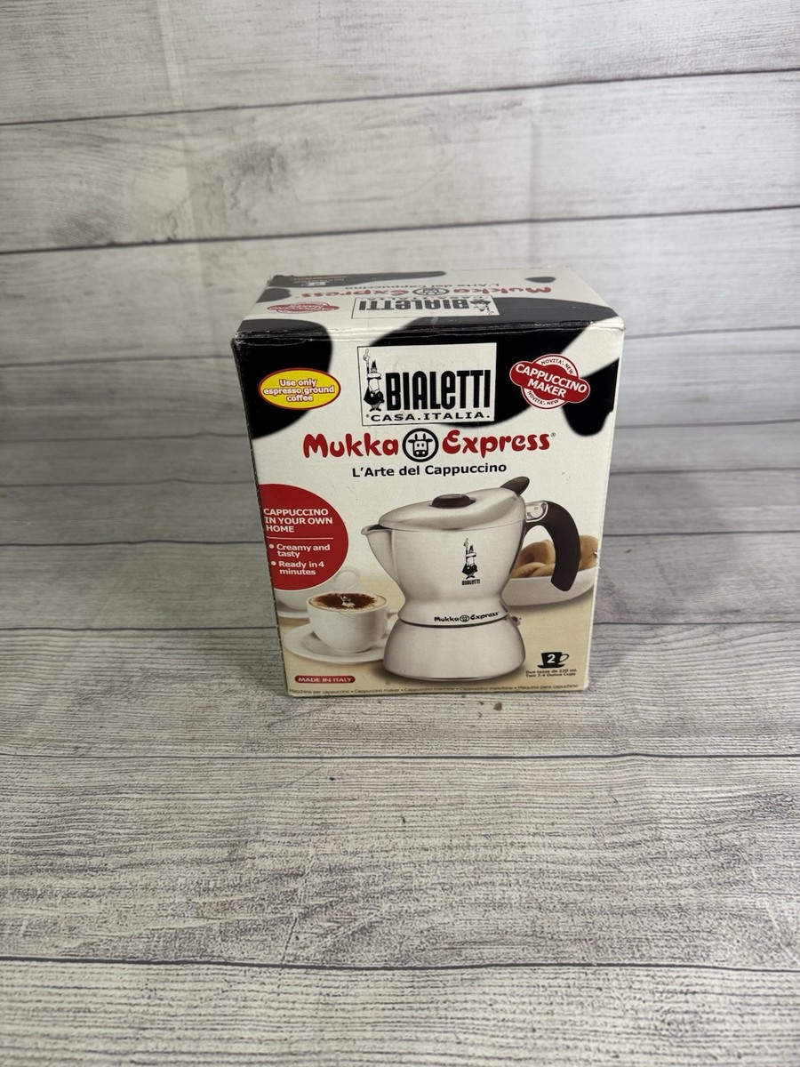 Bialetti Mukka Express 2 Cup Stove Top Cappuccino Maker Silver W