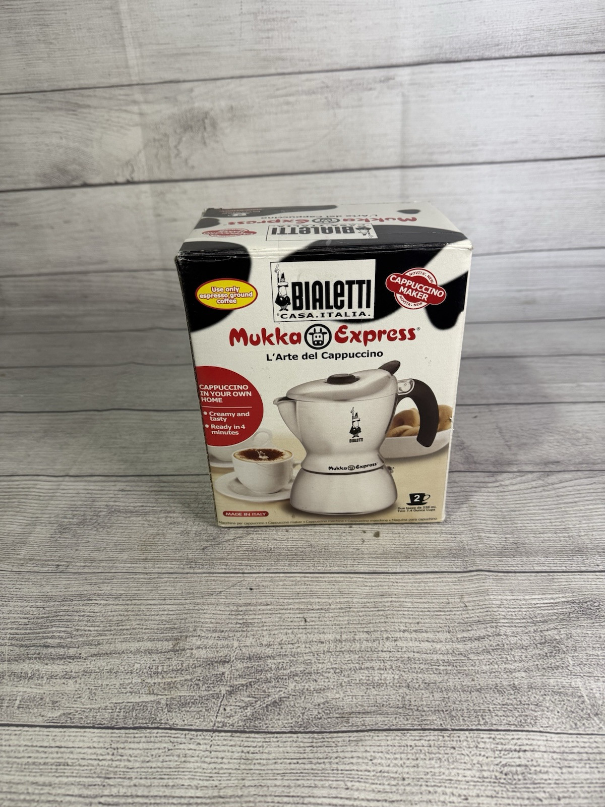 Bialetti Mukka Express 2 Cup Stove Top Cappuccino Maker Silver W