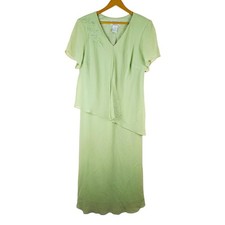 Vintage Karin Stivens Size Petite 22WP Green Dress Overlay Embroidery