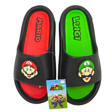 Nintendo Super Mario Slides Sandals Kids Size 3, 4 5 Mario Luigi Black Green