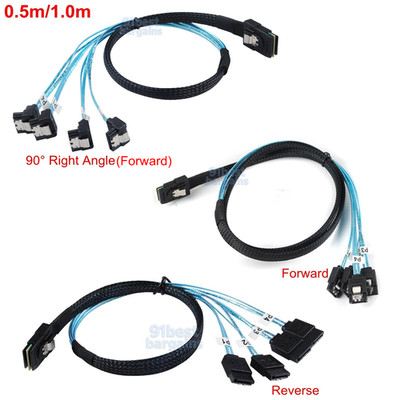 Mini SAS SFF-8087 to 4 SATA  Forward / Reverse / 90 Degree Splitter Cable 0.5/1M