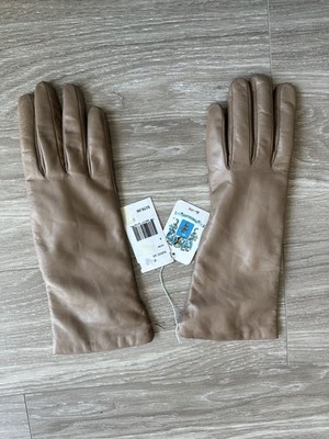Portolano Women's Beige Leather Wrist Gloves Cashmere Lined Solid Size 8