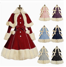Women Vintage Lolita Coat Cloak Bowknot Sweet Dress Winter Cape Christmas Jacket