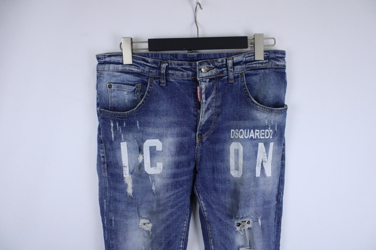 DSQUARED2 ICON Blue Denim Distressed Slim Skinny Jeans Size 50 image 2
