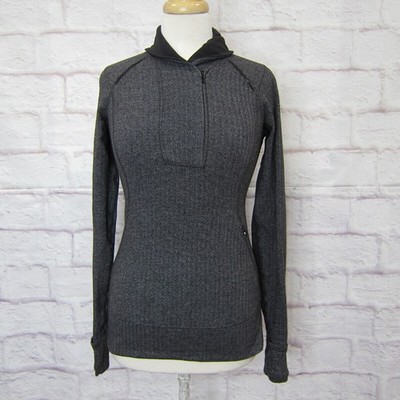 Lululemon Think Fast 1/4 Zip Pullover Top Black Herringbone size 6