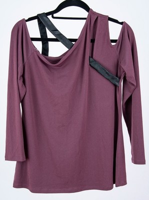 Bold Elements Womens Mauve 3/4 Sleeve Cutout Faux Leather Detail Top XL NWT