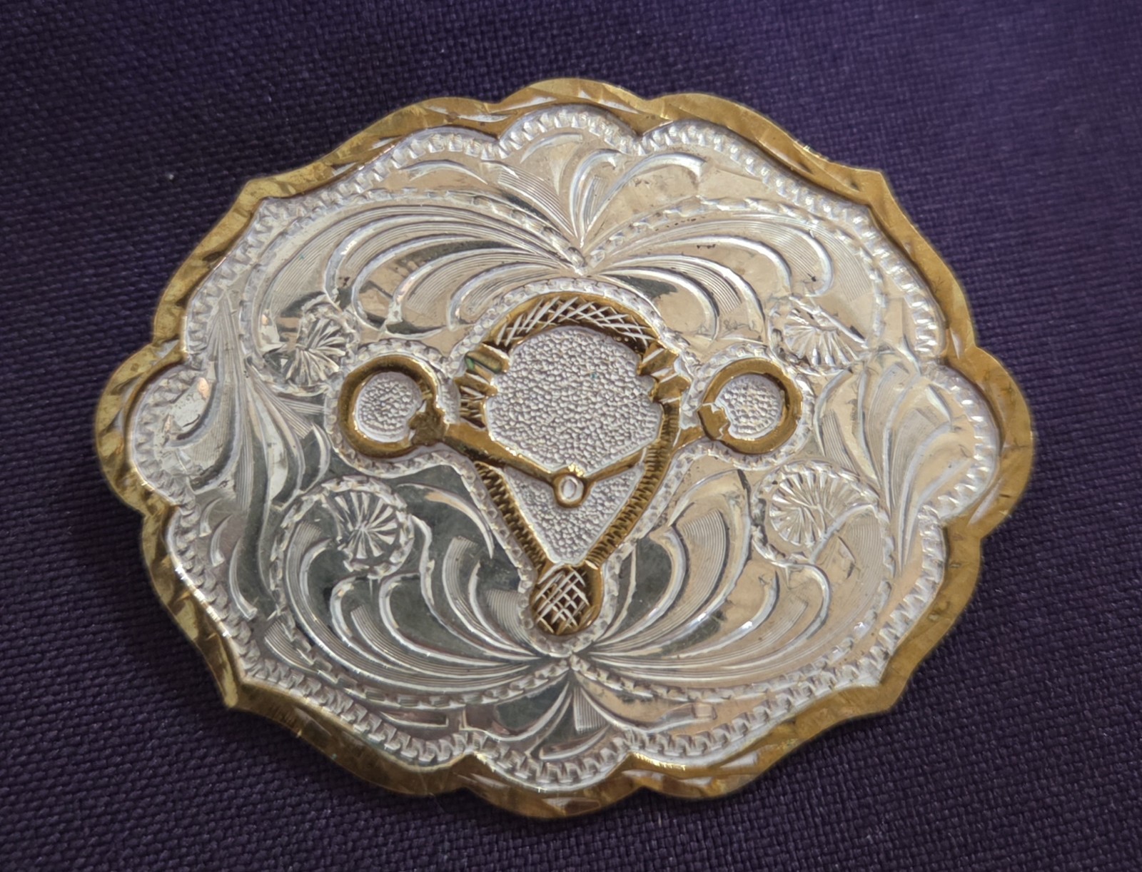 Vtg Western Sterling Silver Concho Pin / Brooch / Scarf Slide - Bosal Horizontal