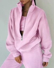 Women's Fleece Sweatsuit 2 Piece Half Zip Pullover and Jogger Pants Set Casual