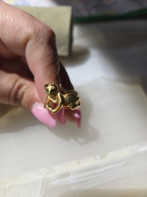 Vintage massiver 14K 585 Gelbgold natürlicher grüner Smaragd Augen Diamant Katze Ring
