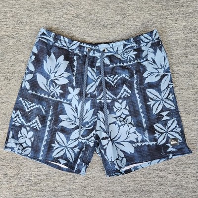 QuickSilver Waterman Blue Floral Swim Shorts Men's Medium Lined Board Trunks