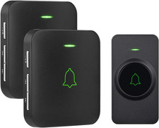 Wireless Doorbell, 1000 Ft Range, 1 Button 2 Receivers, Black