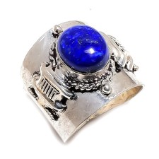 Natural Lapis Lazuli Gemstone 925 Sterling Silver Ring Size 9.5 W028