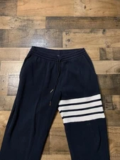 Thom Browne Pants Mens 3 Navy Waffle Knit Four Bar Stripe Jogger Sweatpants