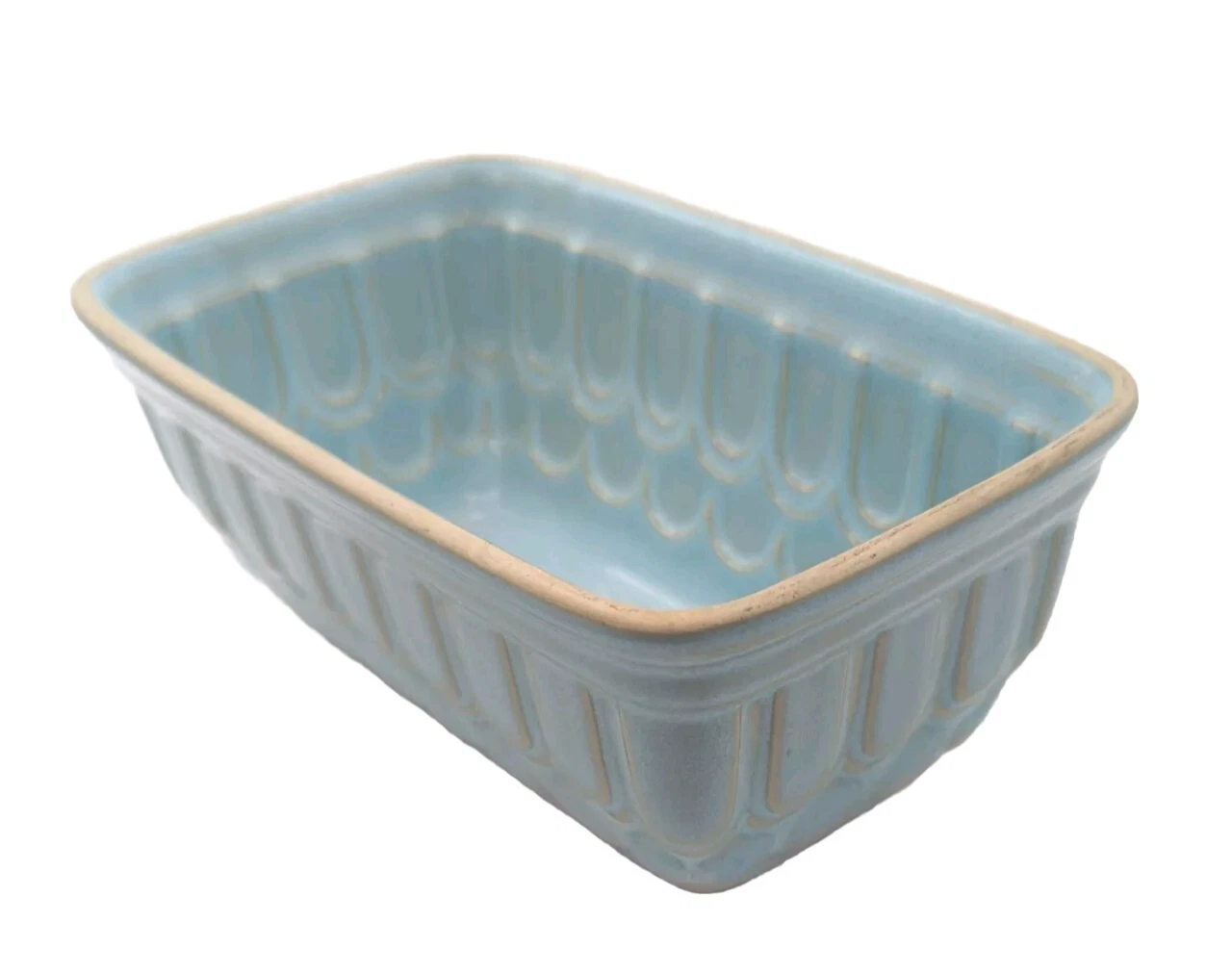 Anthropologie Blue Loaf Pan Baking Dish Stoneware Portugal 7.5" x 4.5" x 2.75"