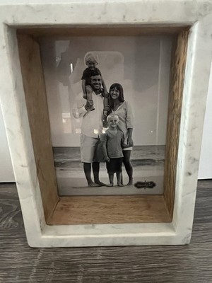 Mud Pie 5x7 Deep Picture Frame Marbled White/Brown Marble Wood, 2in Deep