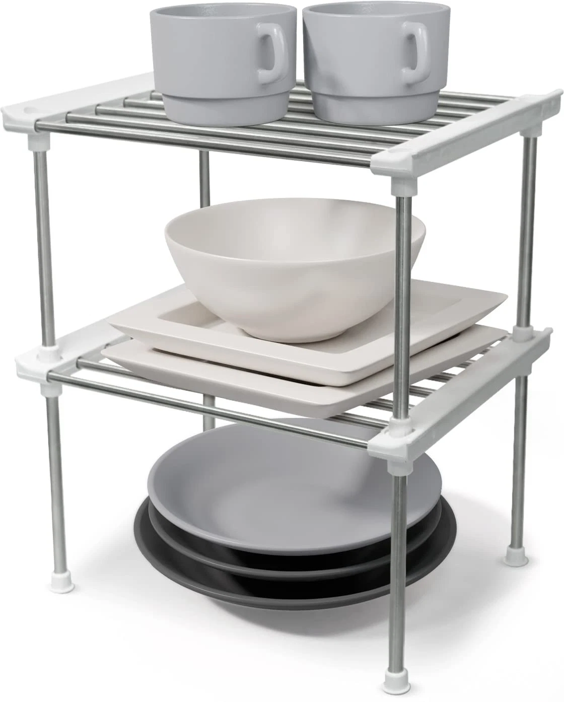 Cabinet Organizer Shelf, Set of 2 Stackable Kitchen Counter Shelves, Kitchen ...