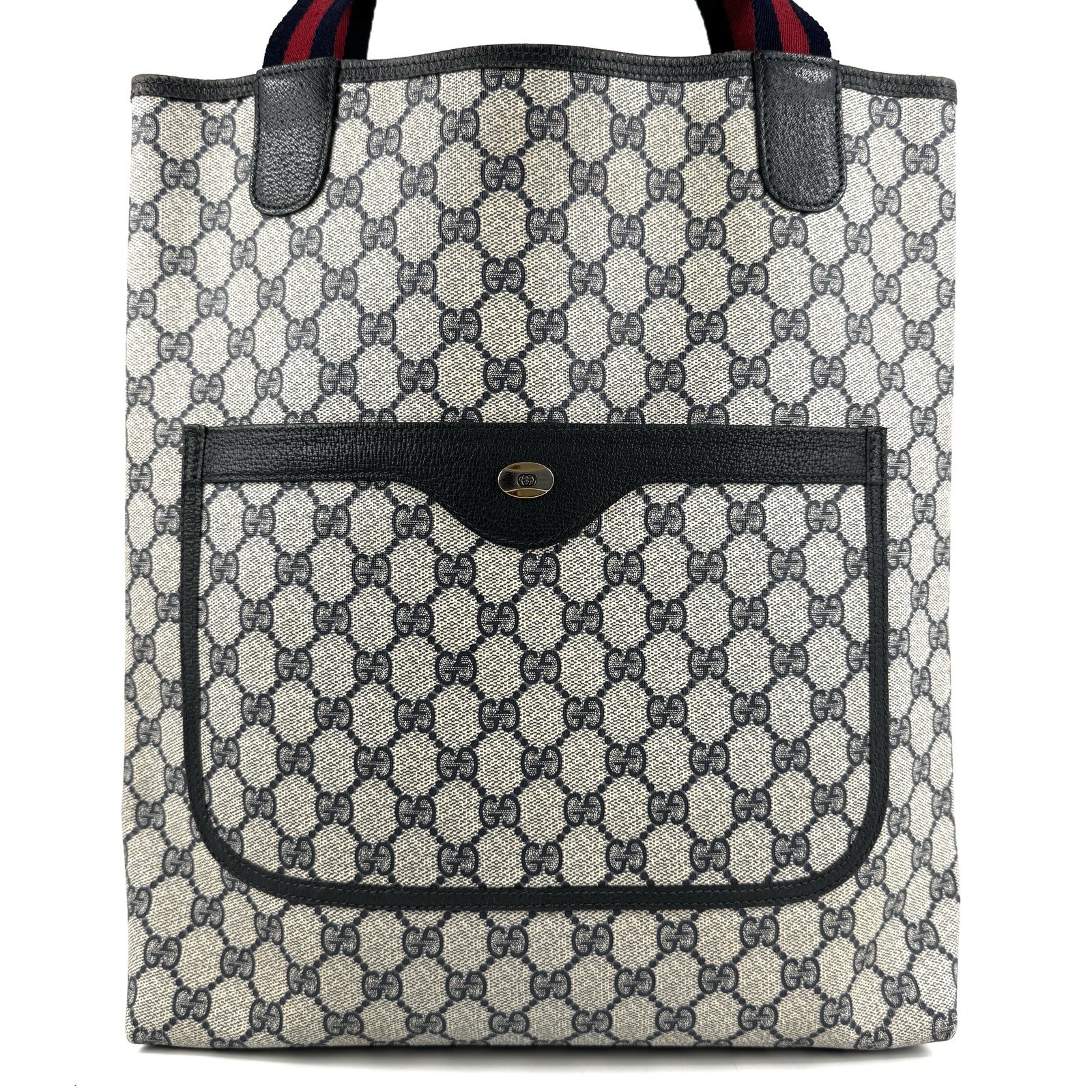 Vintage GUCCI Sherry Line Navy PVC Leather Tote from Japan