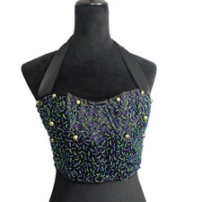 Victoria's Secret VTG Gold Label Corset Beaded Bustier Blue Green Med Festival