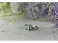 925 Sterling Silver Blue and Colorless Spinel Ring Size 6.5
