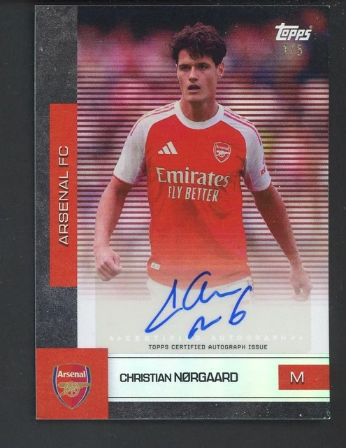 2025-26 Topps Arsenal FC Team Set Red Christian Norgaard AUTO 1/5