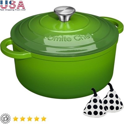 Enameled Cast Iron Dutch Oven 5QT Non-Stick Even Heat Distribution Cookware New