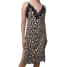 Victoria  s Secret Slip Dress Midi Animal Print Lace Dainty Leopard Size Small