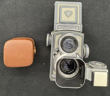 Near Mint Rolleiflex Baby Gray 4x4 TLR Film Camera 60mm F3.5 Lens W/ Hood Meter