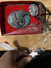 Vintage Siskiyou American Bald Eagle Belt Buckle and Matching Bolo Tie USA Made