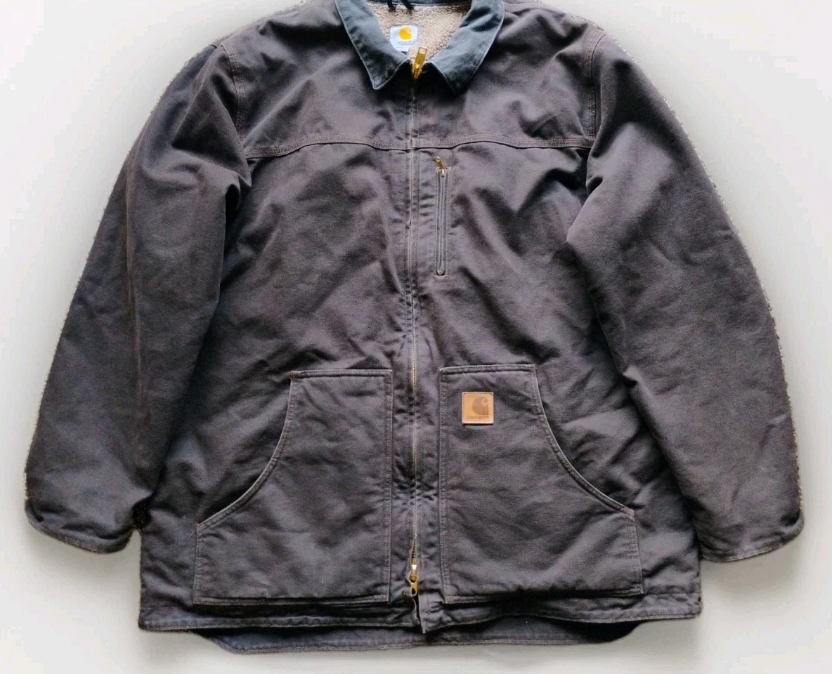 Carhartt Jacket Mens Duck Canvas Fleece Sherpa Lined C61 DKB Sz XL Tall