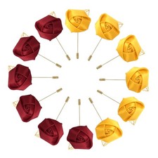 12 Pcs Groom Boutonnieres Rose Boutonnieres Pins Yellow/Deep Red