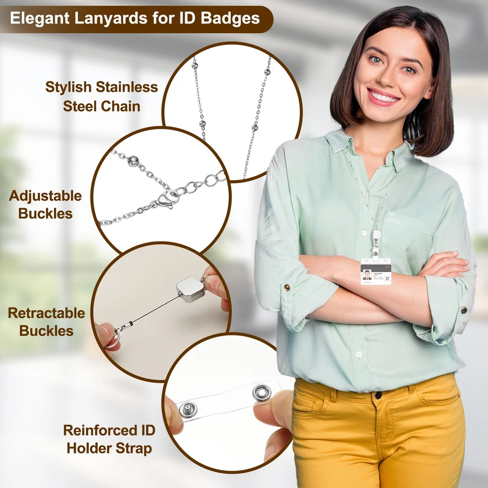 Collar Insignia Cuadrada Cordón con 1 Juego Porta Identificación, Tono Plata Foto 3 de 4