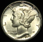 1943-D MERCURY DIME, GRADE IS CHOICE BU FB, NICE ORIGINAL COIN, SOME DARK SPOTS