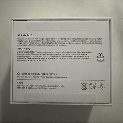 Apple AirPods Pro 3 Wireless Bluetooth Earbuds White Replaceable Ear Tips