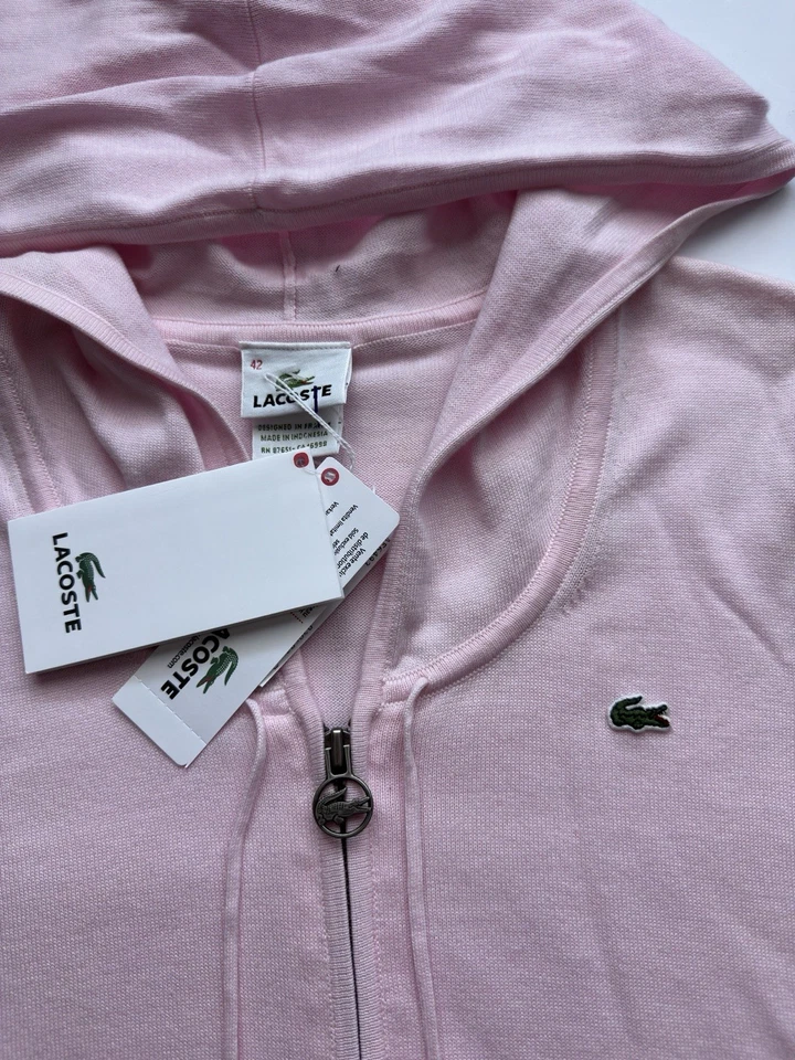 NUEVO CON ETIQUETAS Chaqueta con Capucha Lacoste Sport Para Mujer Cremallera Completa Manga Corta Rosa Talla 42 (US 10) Foto 4 de 4