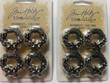 NEW  Tim Holtz Idea-ology CHRISTMAS Adornments  (4) WREATHS.  Two packages
